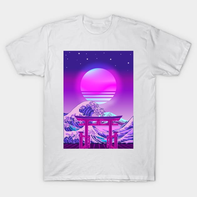 Great Wave off Kanagawa Torii Gate Synthwave T-Shirt by Ilhamqrov